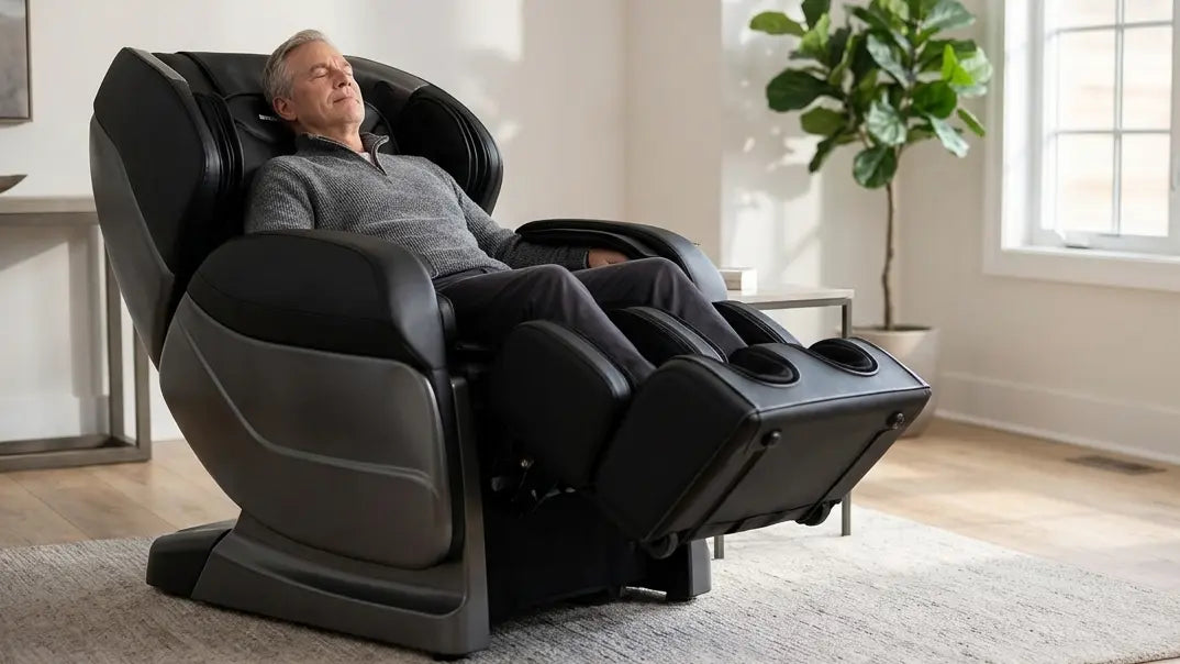 Medical Breakthrough 6 Plus massage chair reclined in zero gravity in a bright living room