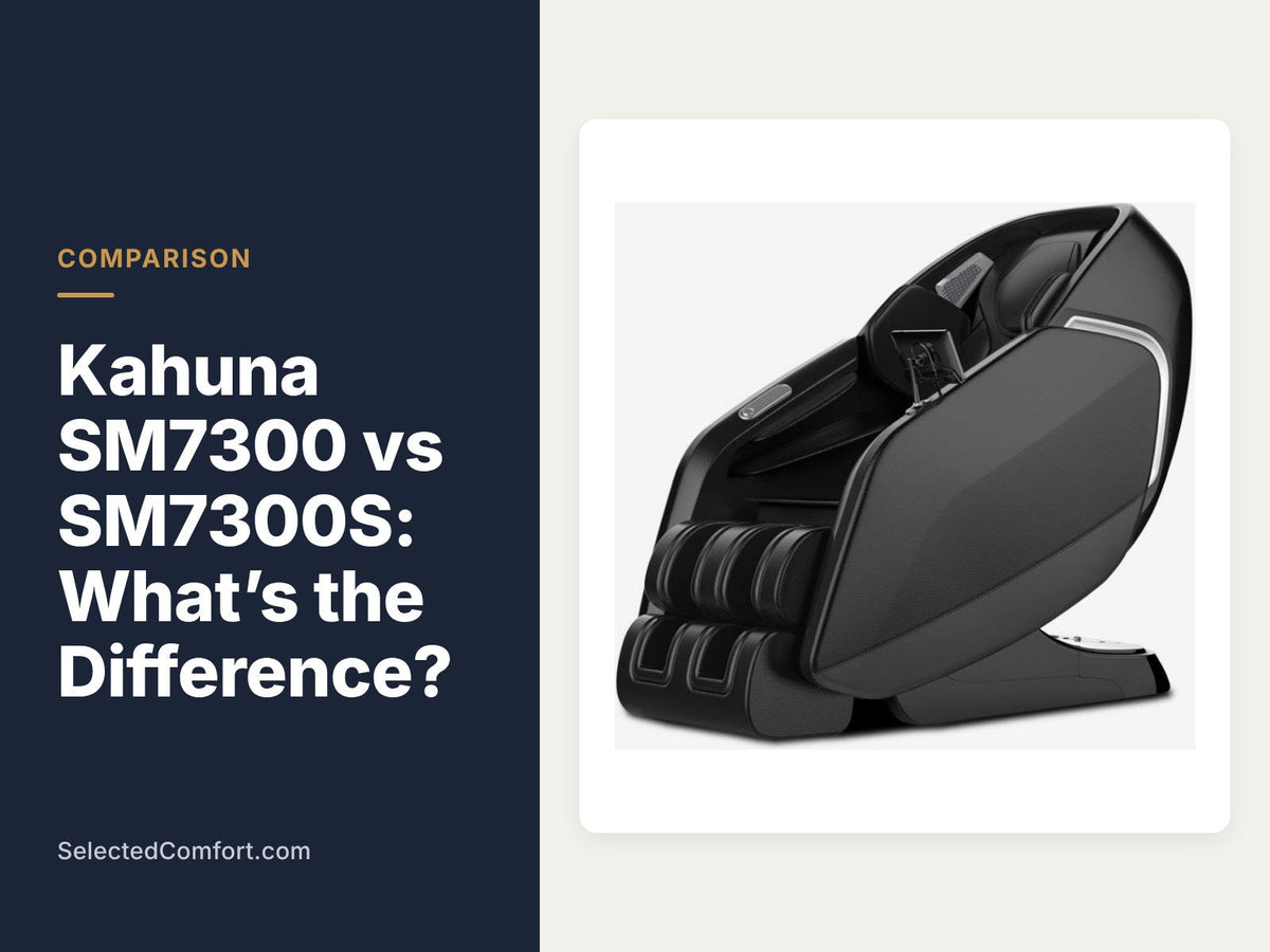 Kahuna SM-7300 vs SM-7300S comparison banner showing the Kahuna SM-7300 zero gravity massage chair
