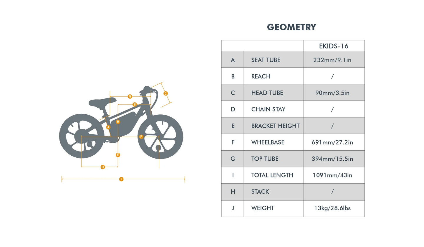 EUNORAU eKids16 24V 180W Kids Balance eBike 3 Speeds Ages 5 Plus