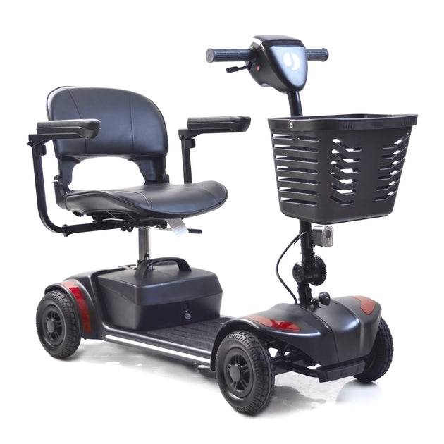 Four-wheel mobility scooter with basket