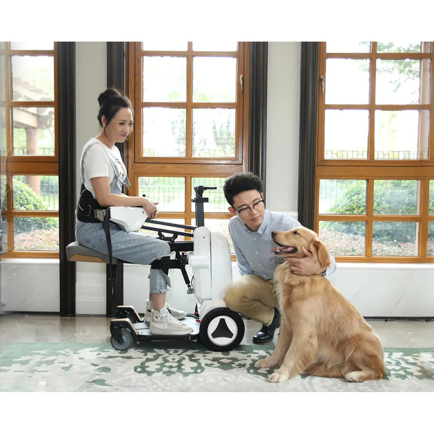 Couples using white mobility scooter