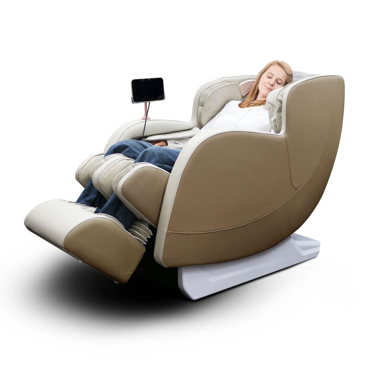 Kahuna Dios-6800 - 6D Dual Core (3D+3D) Roller, Air Float System, 50″ SL-Track Full Body Zero Gravity Recliner, Bluetooth, Heat Therapy Beige/White