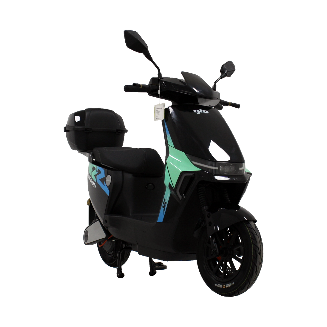 GIO Ultron eScooter with a 500W motor, 20 mph speed, 35 miles range, and sleek design. Features include hydraulic disc brakes and digital LCD display.