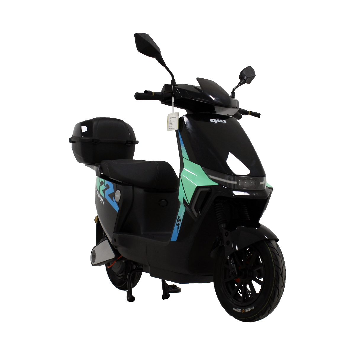 GIO Ultron eScooter with a 500W motor, 20 mph speed, 35 miles range, and sleek design. Features include hydraulic disc brakes and digital LCD display.